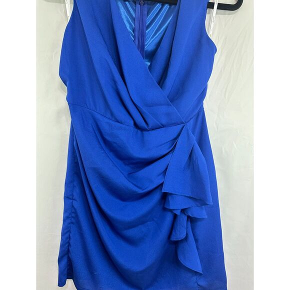 Papaya Women's Faux Wrap Deep V-Neck Mini Dress Size L (Fits Like a S) - Picture 2 of 4